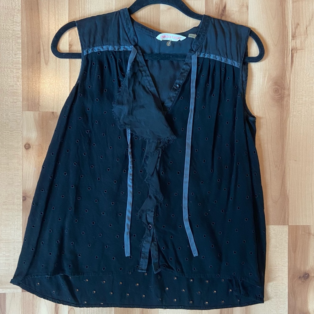 Rebecca Taylor Black Eyelet Lace Top